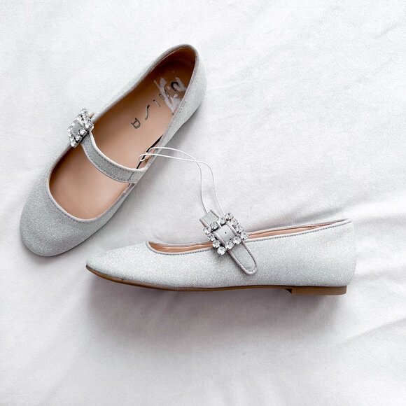 Anthropologie Shoes - Unisa Glittery Silver Mary Jane Ballet Flats with Jeweled Buckle